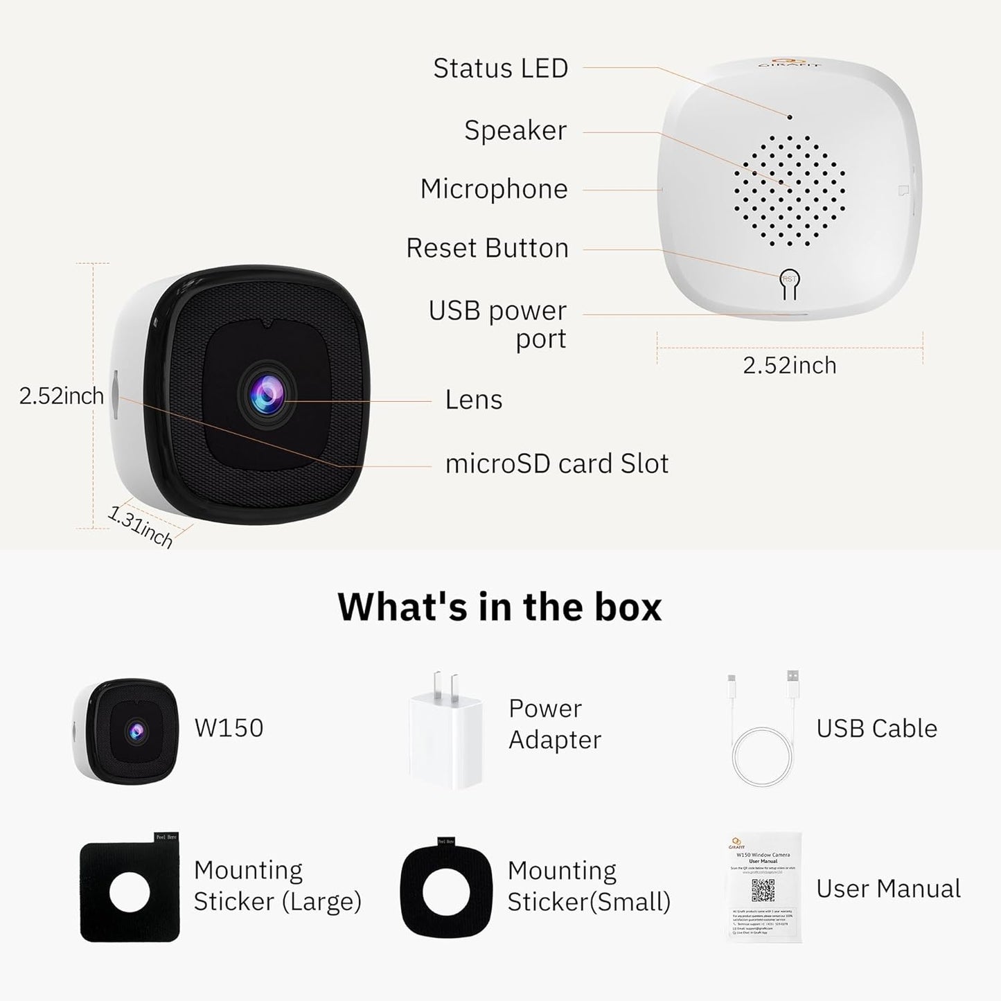 3MP 2K Window Camera,2.4Ghz & 5Ghz Wifi Indoor Cameras for Home Security with Chromax Al Color Night Vision,Person & Motion Detection,24/7 Recording,Easy & Quick Install