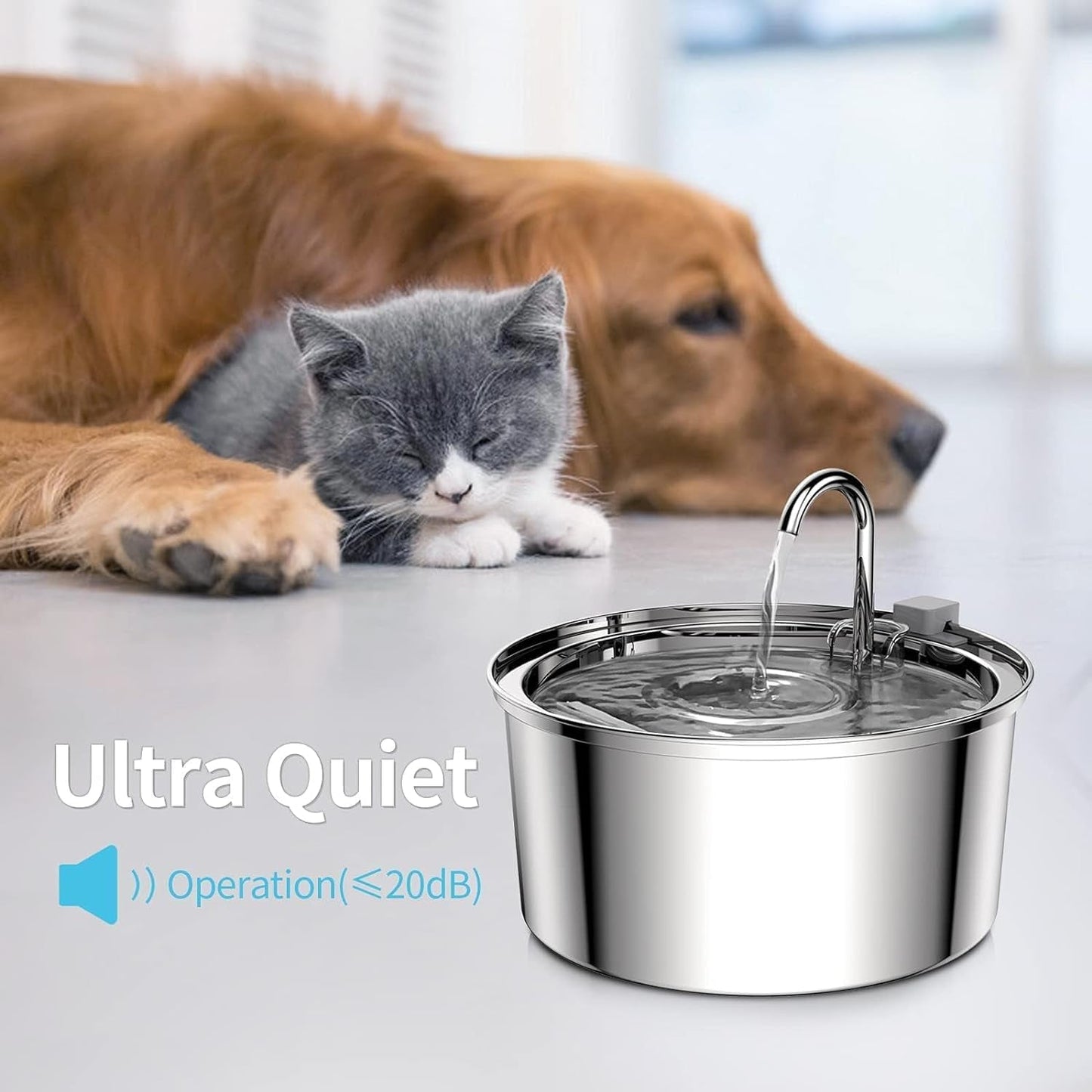 Cat Water Fountain Stainless Ste Cat Fountain for Drinking Large Capacity Pet Water Fountain Cat Feeding & Watering Supplies