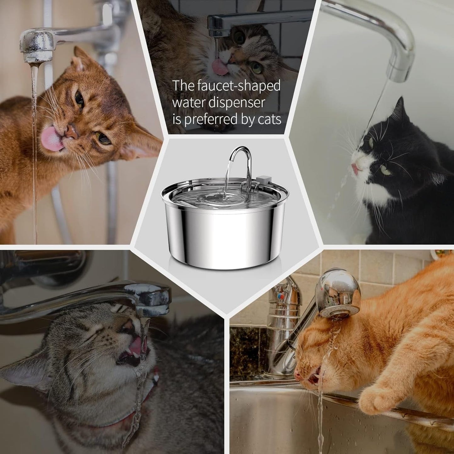 Cat Water Fountain Stainless Ste Cat Fountain for Drinking Large Capacity Pet Water Fountain Cat Feeding & Watering Supplies