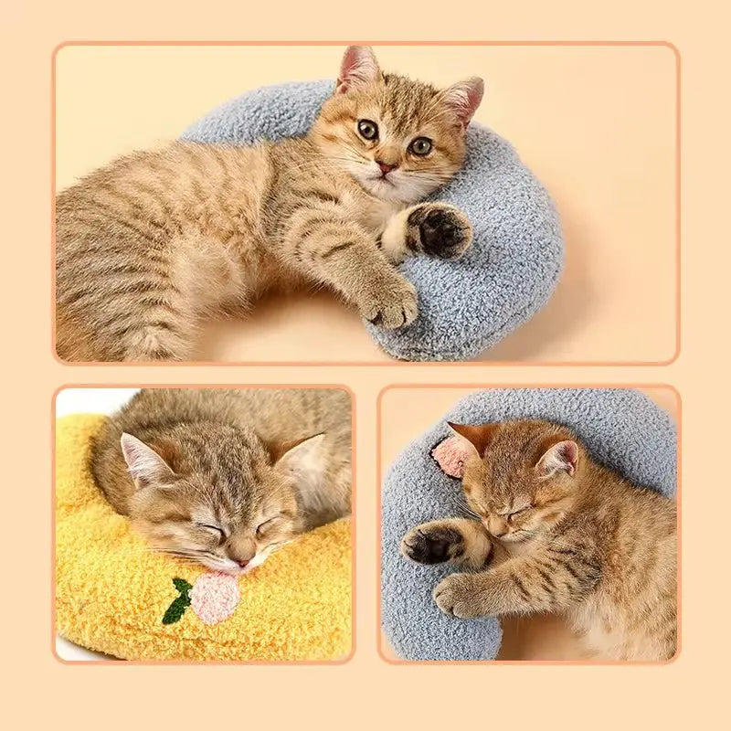 U-shaped pet pillow for cats and small dogs—ideal for neck support, deep sleep, and cozy headrest.