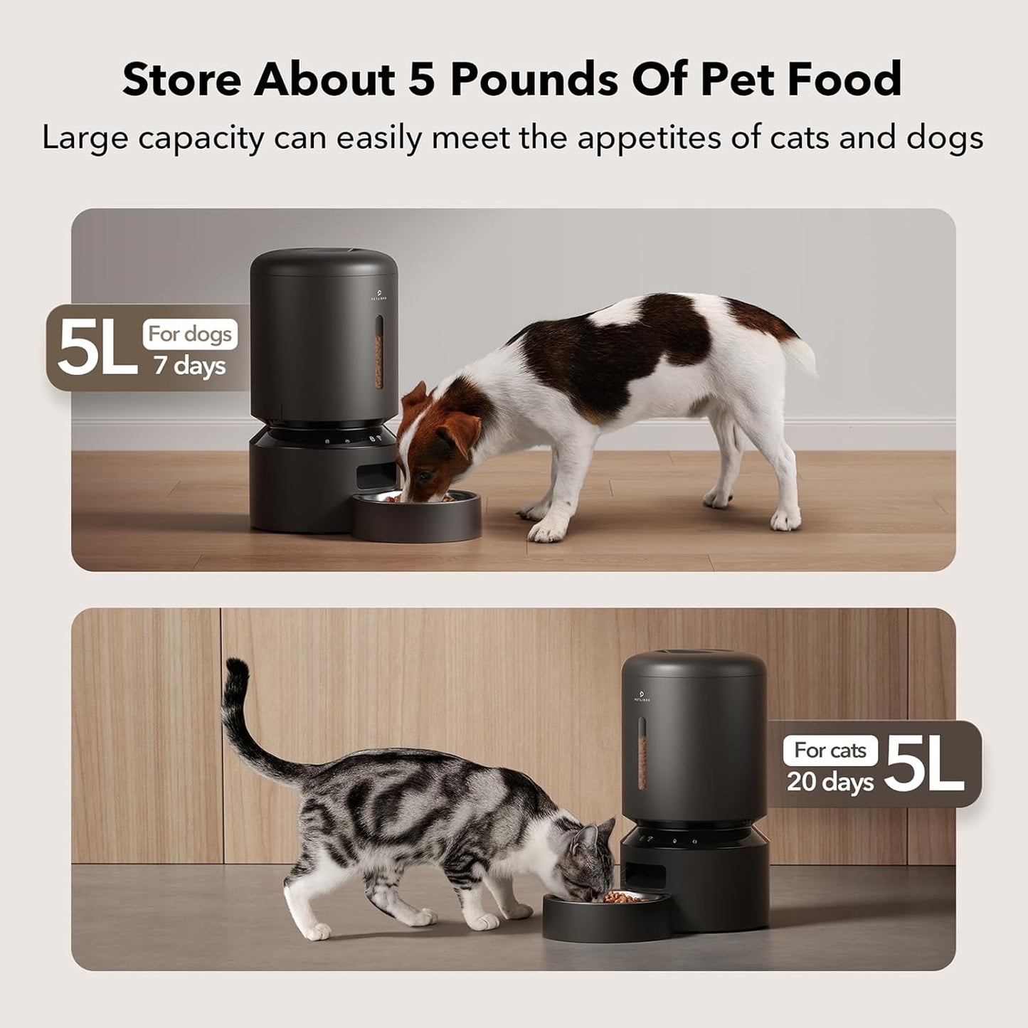 WiFi Automatic Pet Feeder – 5L, Timed, Black - Fursbliss