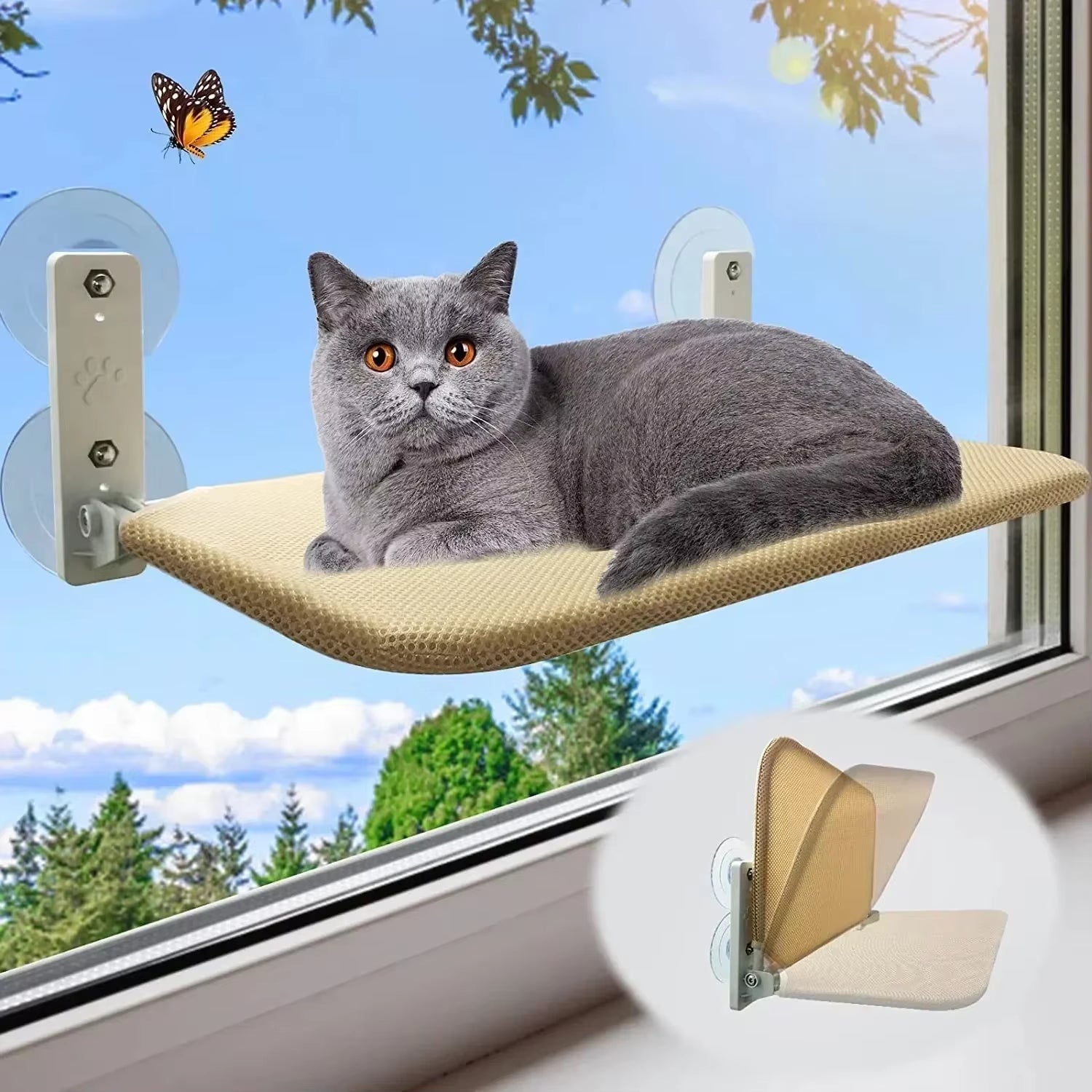 1 Pc Foldable Cat Hammock Window Breathable Cloth Windowsill Cat Bed Capacity of 10KG Cat Litter Cat Accessories Cat Supplies