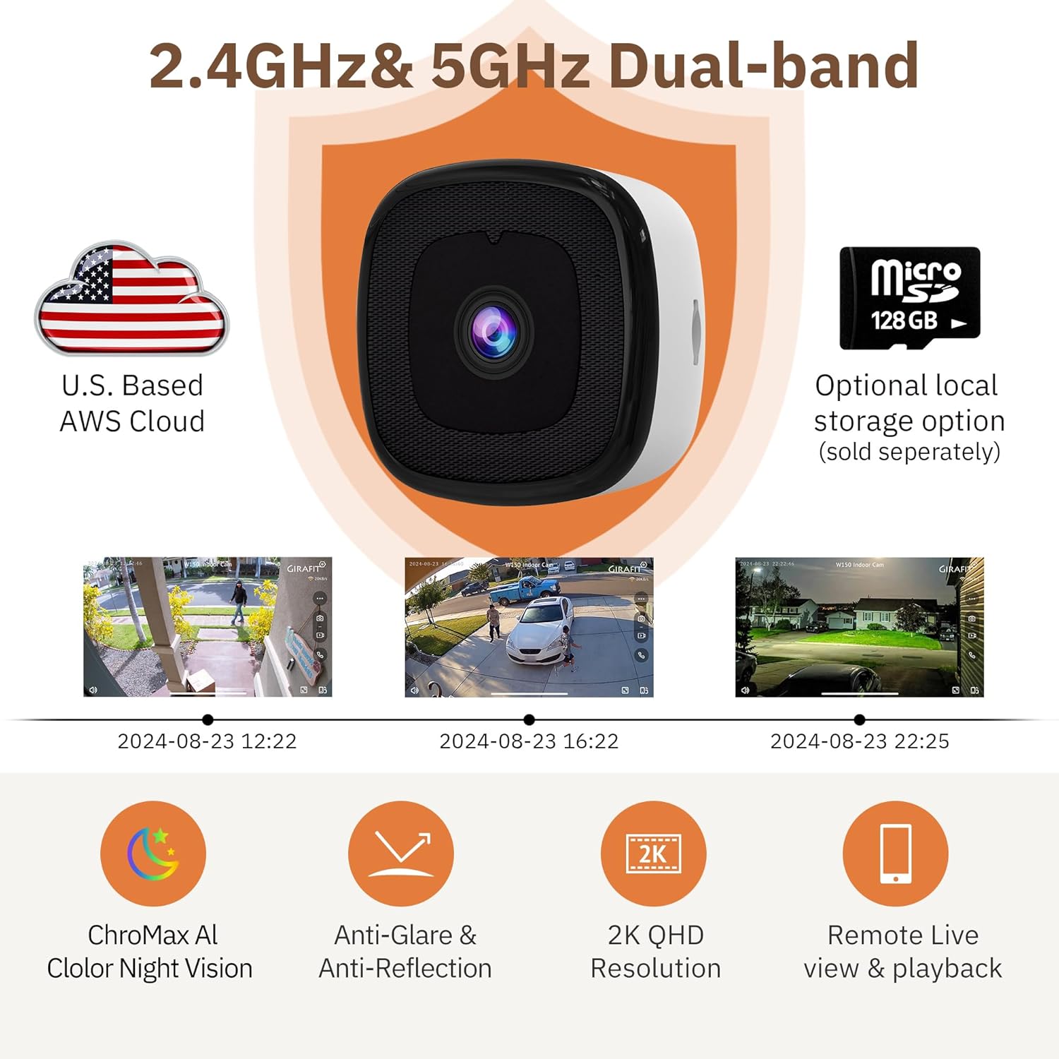 3MP 2K Window Camera,2.4Ghz & 5Ghz Wifi Indoor Cameras for Home Security with Chromax Al Color Night Vision,Person & Motion Detection,24/7 Recording,Easy & Quick Install