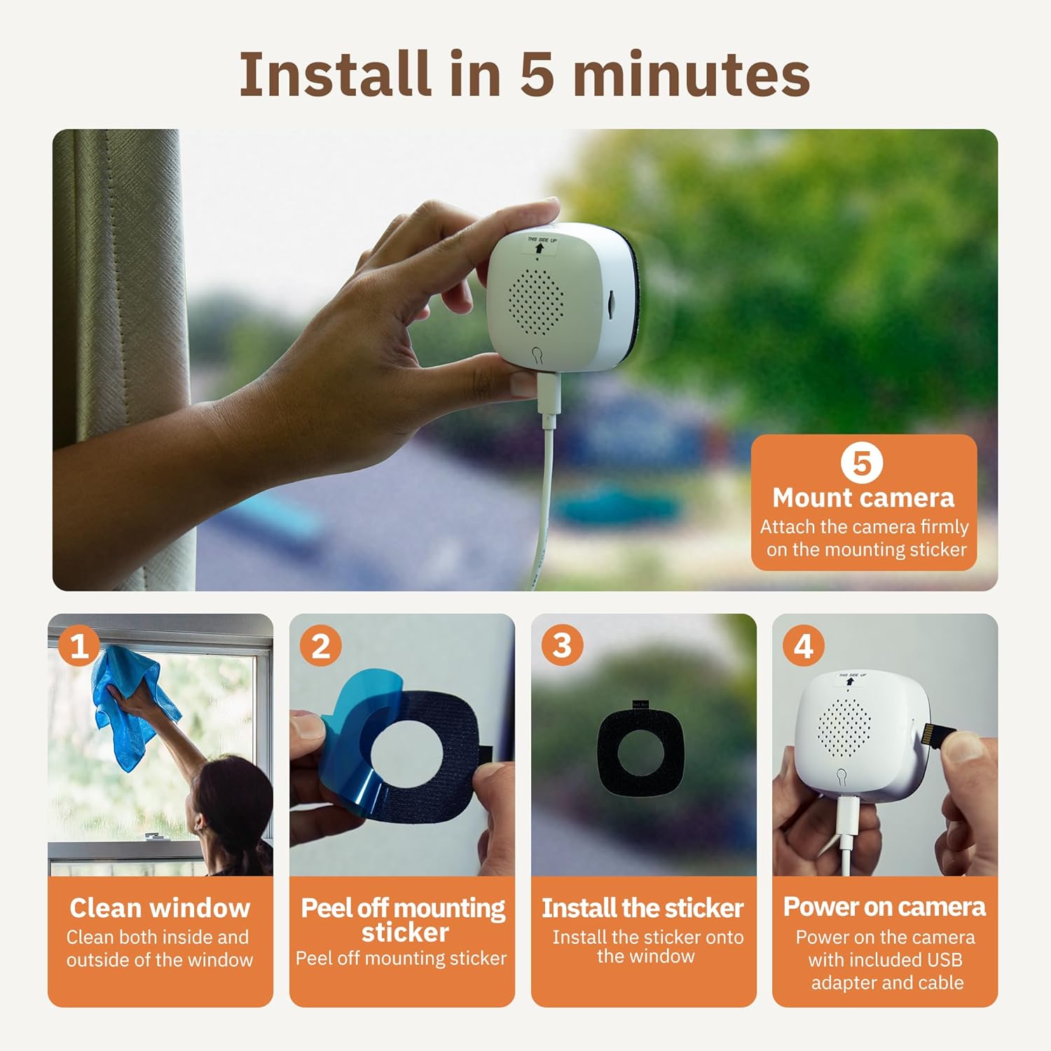 3MP 2K Window Camera,2.4Ghz & 5Ghz Wifi Indoor Cameras for Home Security with Chromax Al Color Night Vision,Person & Motion Detection,24/7 Recording,Easy & Quick Install