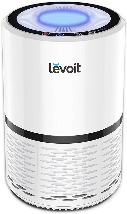 White air purifier for home or office with filter for smoke, dust, pollen; includes night light – Fursbliss LV-H132.