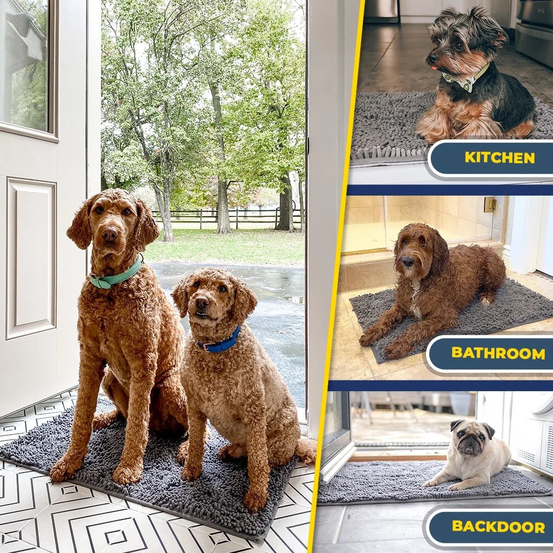 Grey chenille microfiber door mat & pet rug, non-slip, washable, 35”x24” – soft indoor/outdoor mat by Fursbliss.