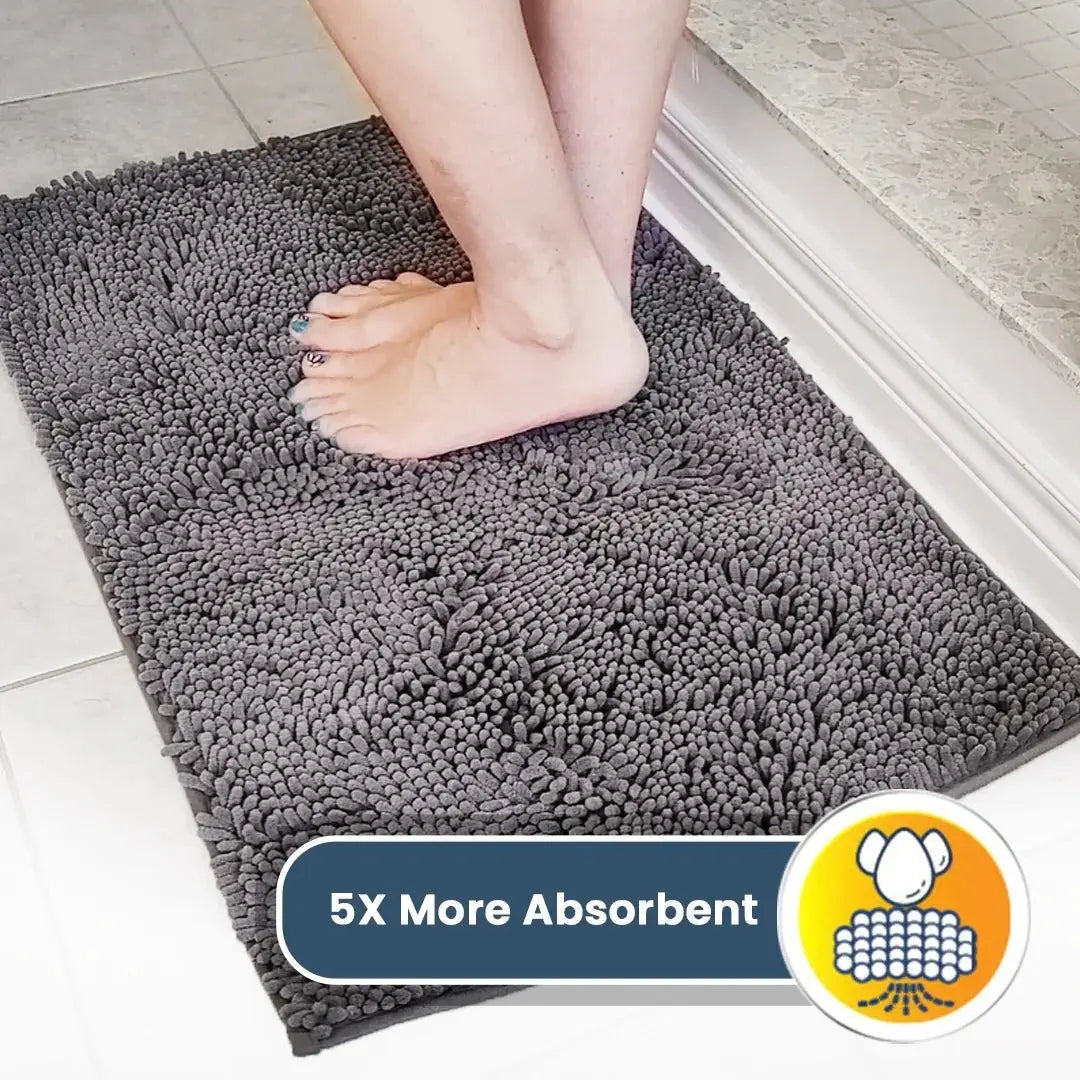 Grey chenille microfiber door mat & pet rug, non-slip, washable, 35”x24” – soft indoor/outdoor mat by Fursbliss.