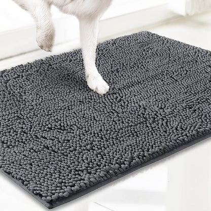 Grey chenille microfiber door mat & pet rug, non-slip, washable, 35”x24” – soft indoor/outdoor mat by Fursbliss.