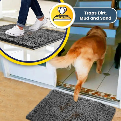 Grey chenille microfiber door mat & pet rug, non-slip, washable, 35”x24” – soft indoor/outdoor mat by Fursbliss.