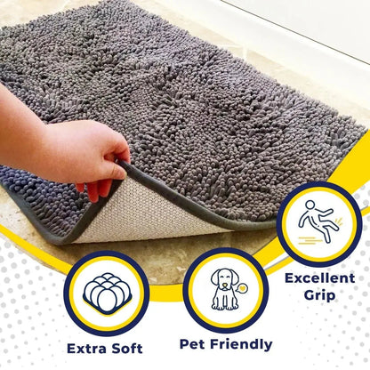 Grey chenille microfiber door mat & pet rug, non-slip, washable, 35”x24” – soft indoor/outdoor mat by Fursbliss.