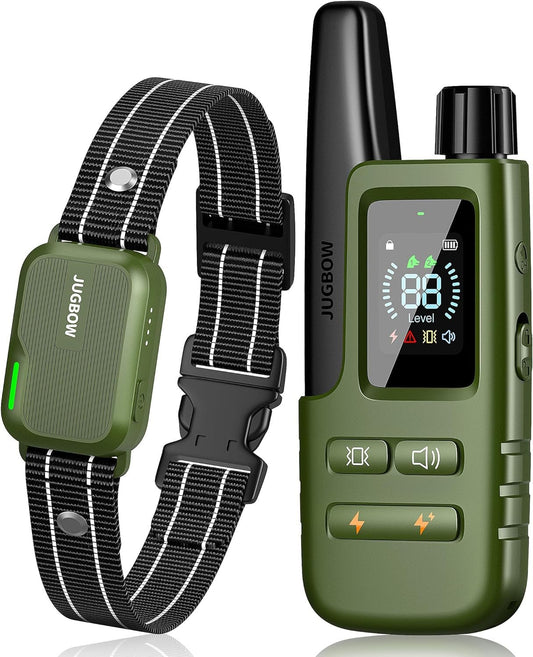 Dog shock collar with remote, 4200FT range, waterproof, 4 training modes, rechargeable—ideal for all dog breeds.