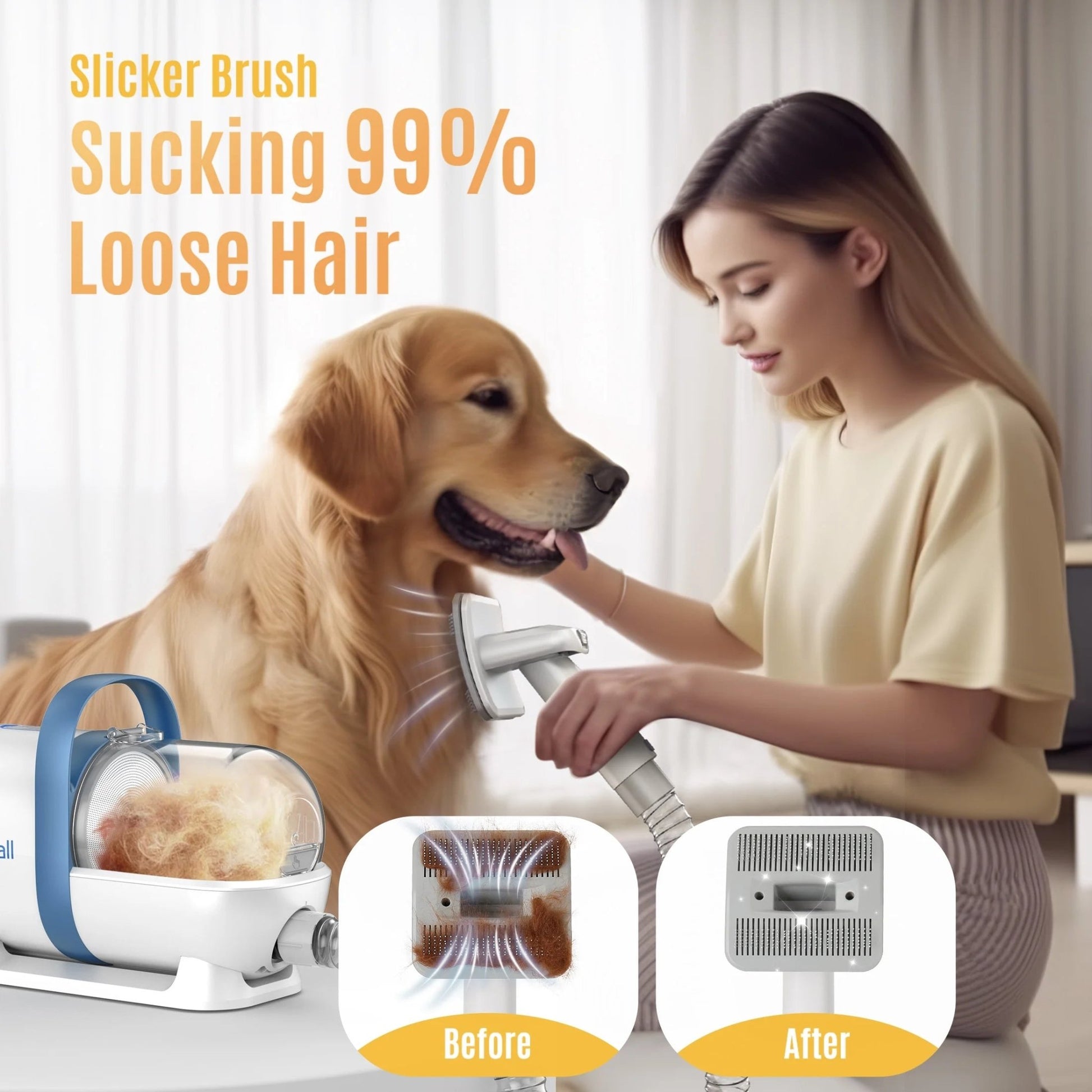 Blue LM5 Dog Grooming Vacuum Kit with 5 tools, 1.5L dust cup, low noise—ideal for dogs and cats.