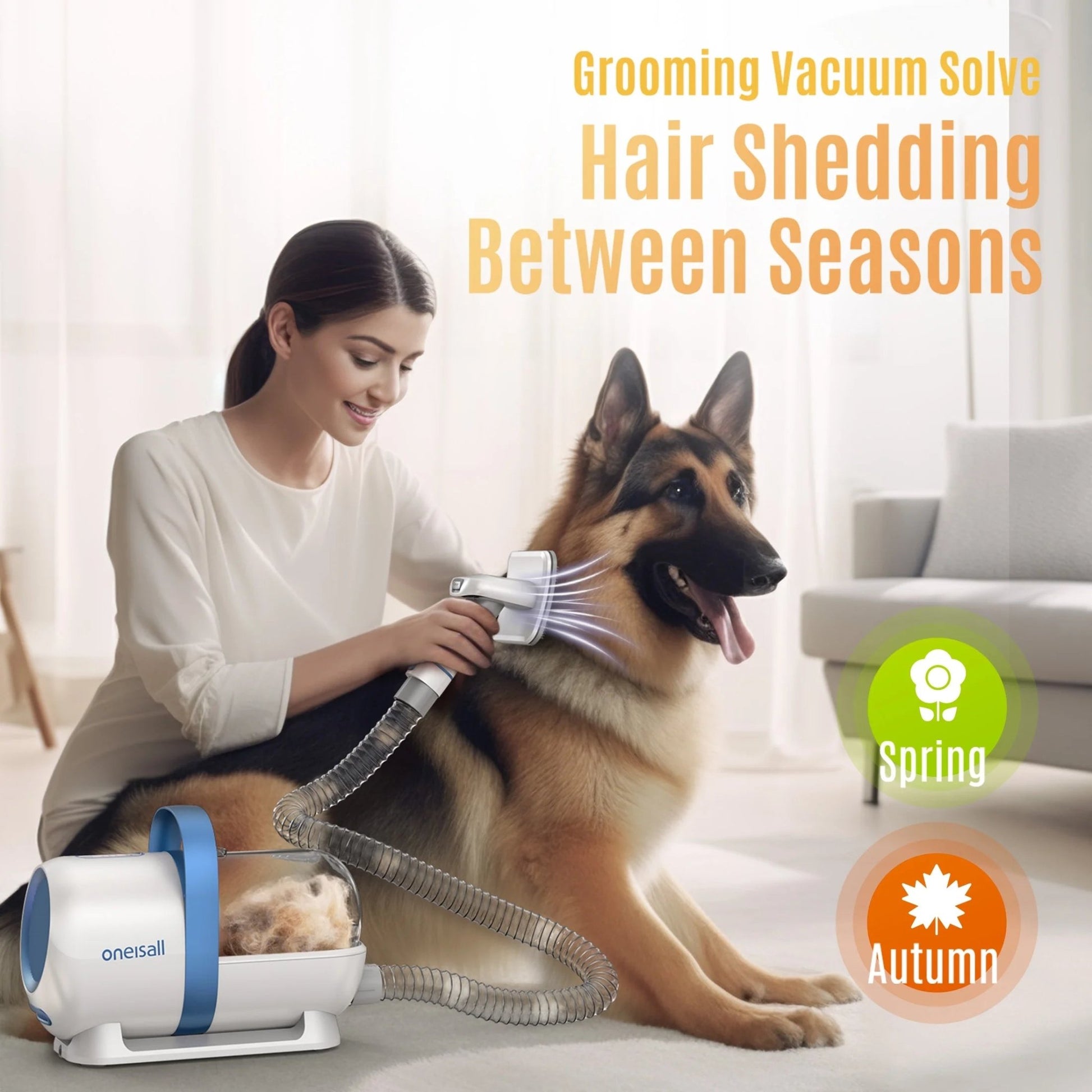 Blue LM5 Dog Grooming Vacuum Kit with 5 tools, 1.5L dust cup, low noise—ideal for dogs and cats.