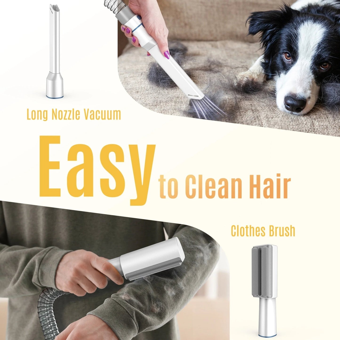 Blue LM5 Dog Grooming Vacuum Kit with 5 tools, 1.5L dust cup, low noise—ideal for dogs and cats.