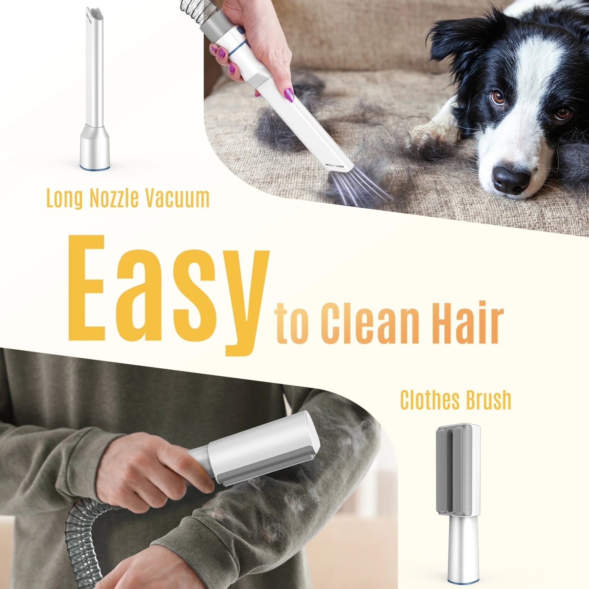 Blue LM5 Dog Grooming Vacuum Kit with 5 tools, 1.5L dust cup, low noise—ideal for dogs and cats.