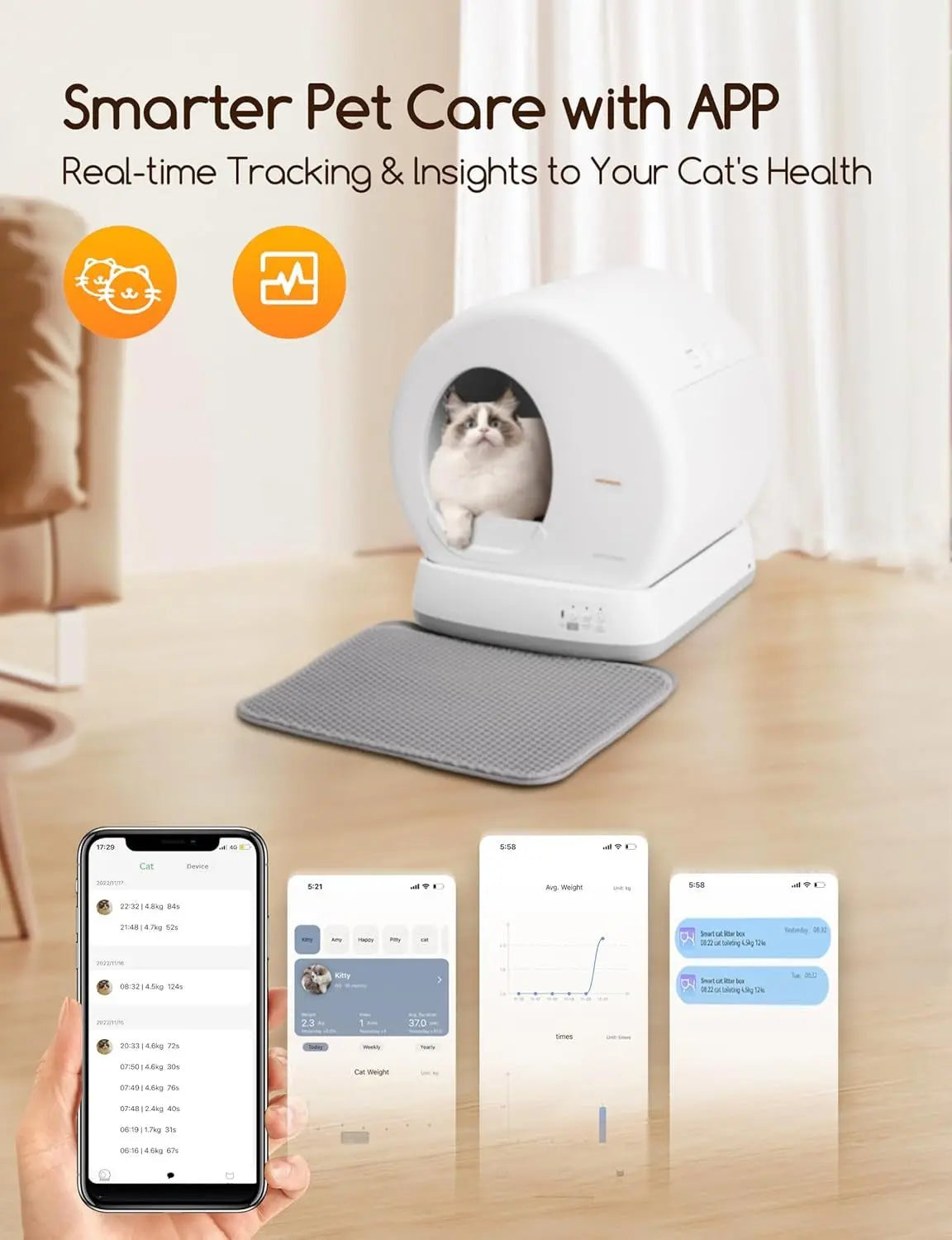 Automatic Self-Cleaning Cat Litter Box with App Control, Odor Removal, Mat & Liner – Fursbliss